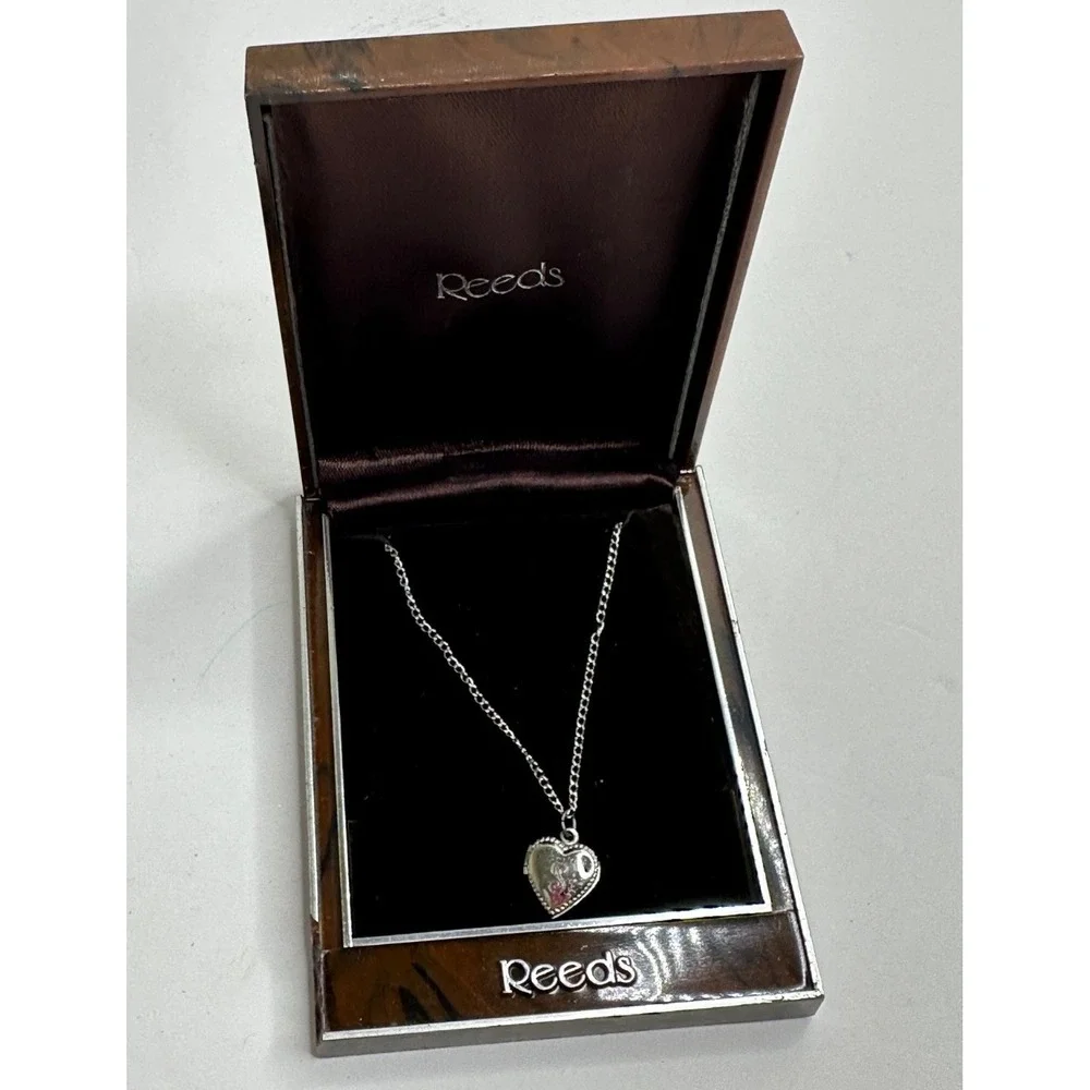 VTG Reeds Sterling Silver Heart Locket Necklace Original Box 16